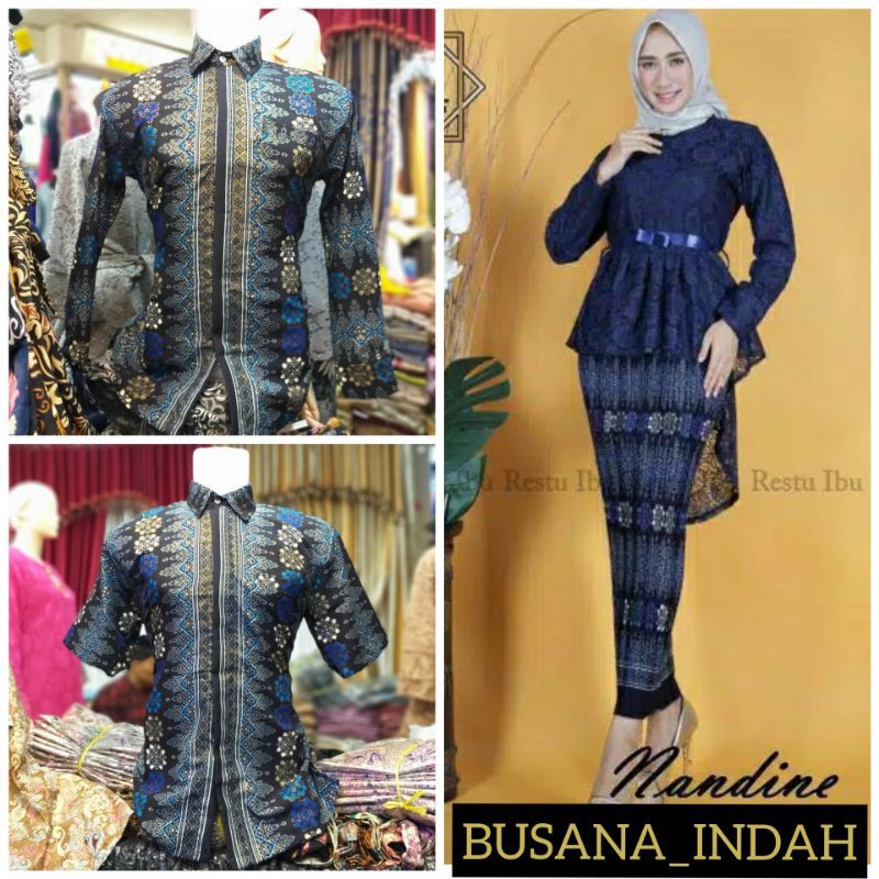 COUPLE KEBAYA AURORA DAN TUNIK BRUKAT KURUNG BATIK TORAJA NAVY