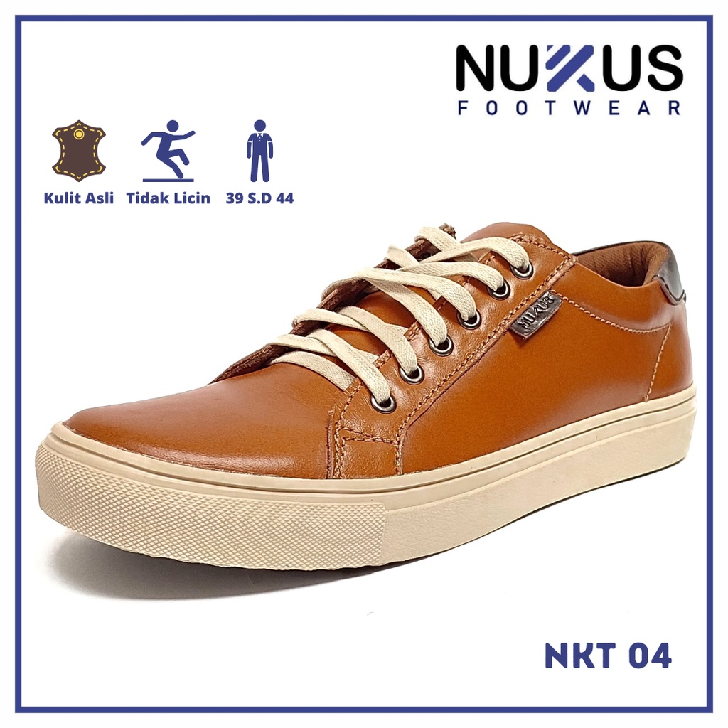 Nukus Sepatu Pria Sneakers Classic Tali Kulit Asli Coklat Tan - NKT 04