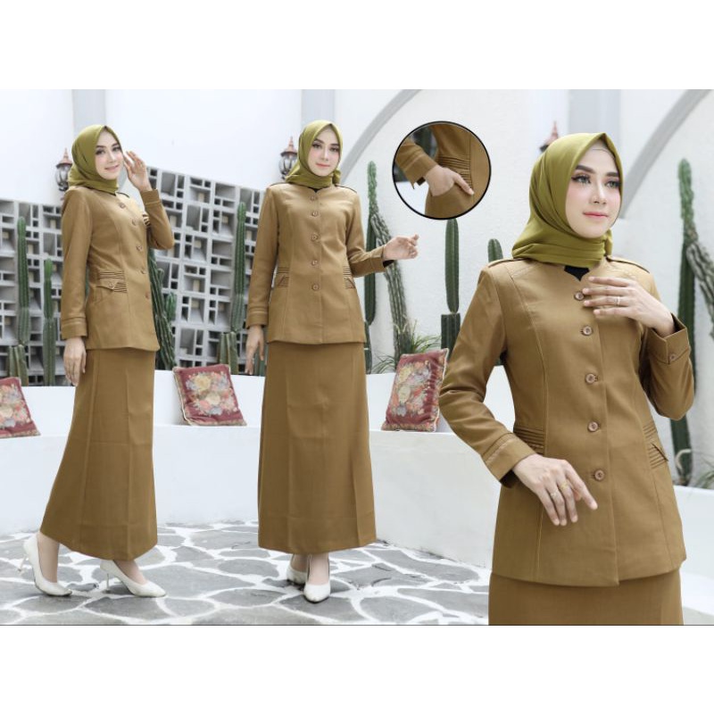 SERAGAM BAJU DINAS PEMDA/PNS WANITA GURU SETELAN ROK A FREE HIJAB