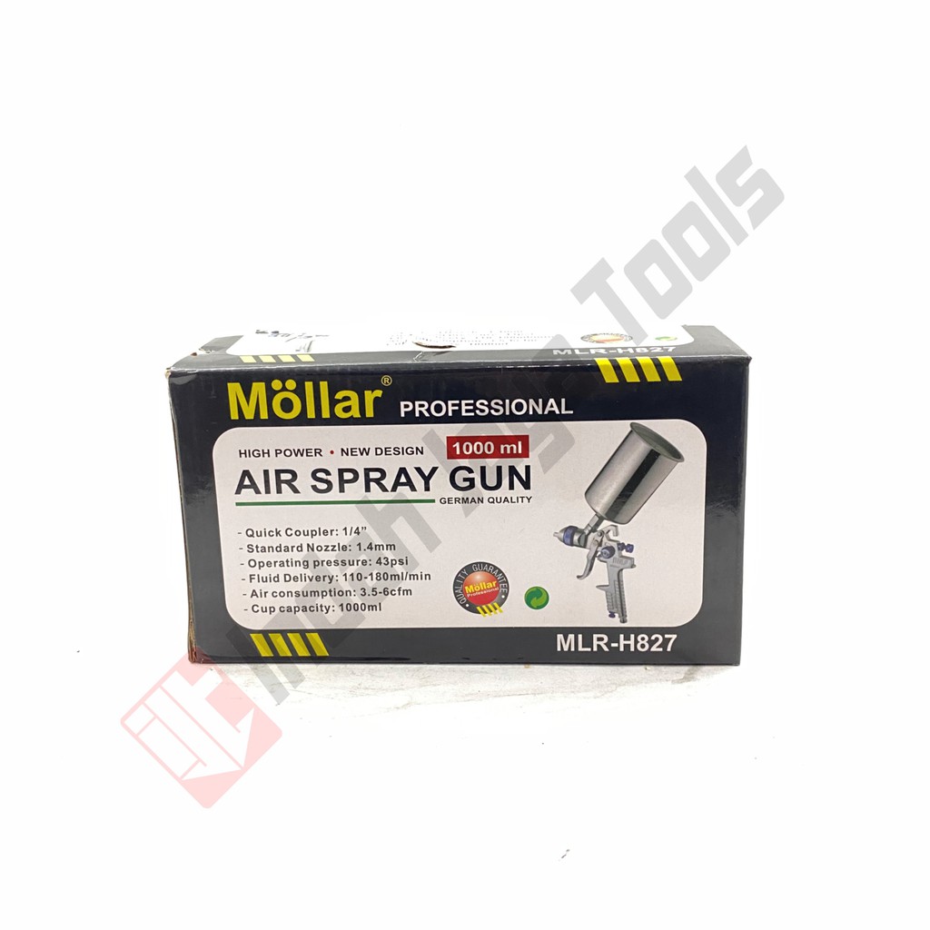 MOLLAR H827 HVLP Spray Gun 1.4 mm Tabung Atas 1000 mL Alat Semprot Cat Low Pressure Tekanan Rendah