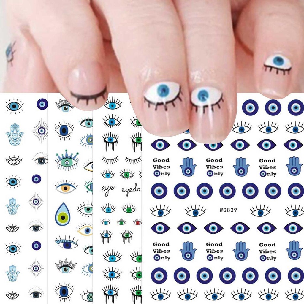 MXBEAUTY Stiker Nail Art Mata 1Pc Indah Geometri Manikur Aksesoris Kuku Slider Desain Mata Jahat 3D Kuku Decals