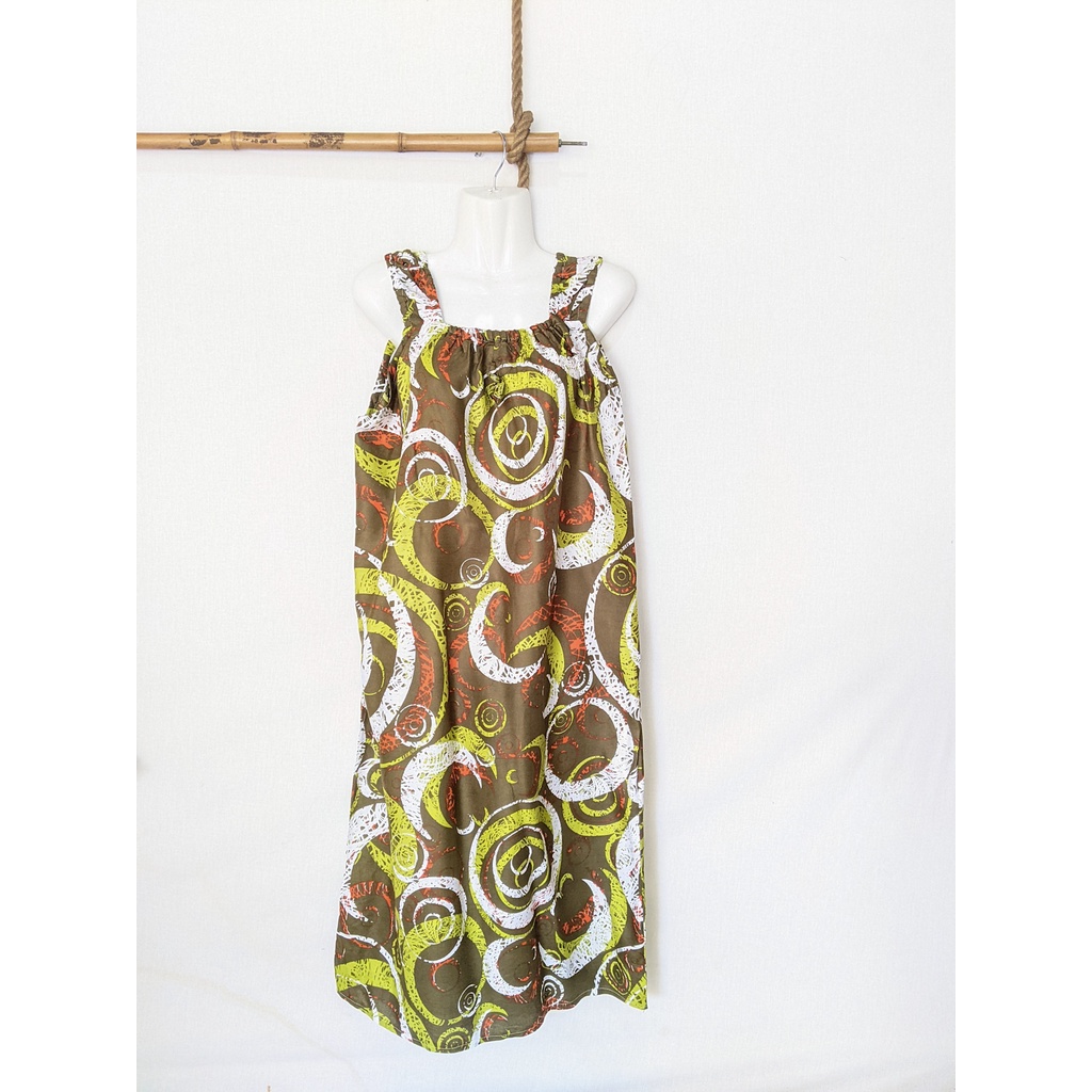 Daster Yukensi Jumbo LD 120 Baju Tidur Tanpa Lengan Tali Satu Kimono Sleepwear-abstrak moon olive