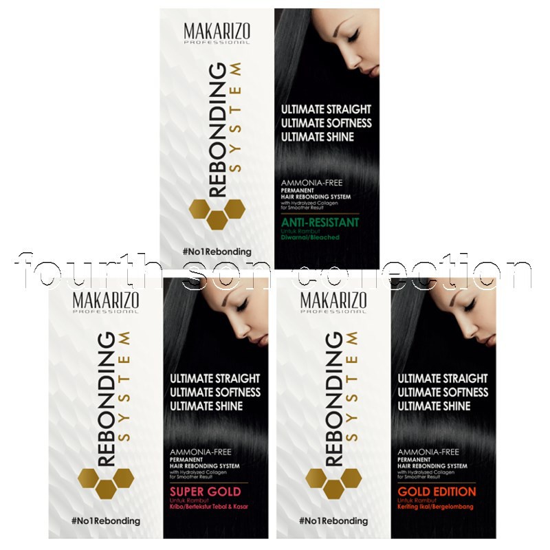 MAKARIZO Professional Rebonding System Kit GOLD - Pelurus Rambut GOLD - 125ml