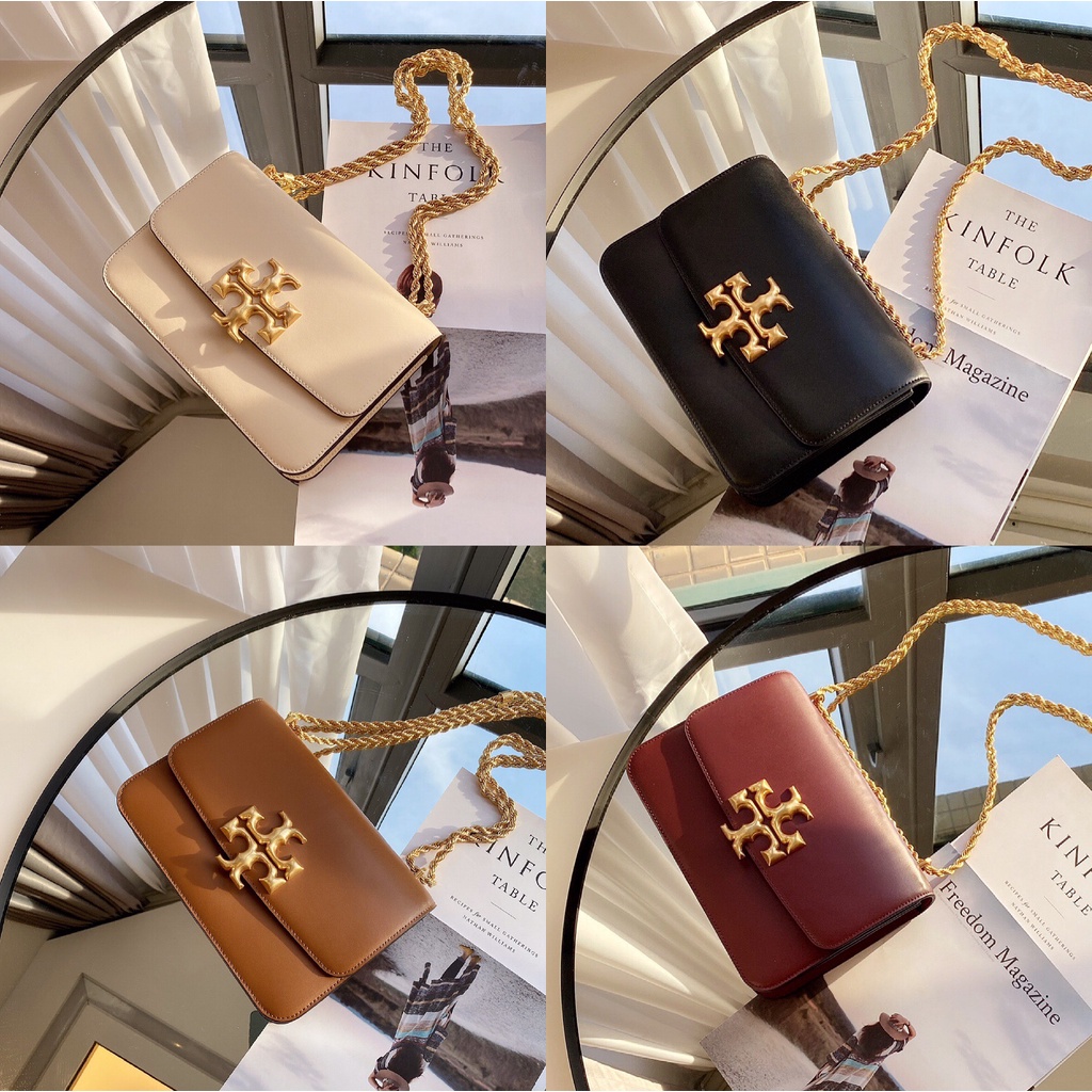 TB Eleanor Bag Full Grain Leather Bag Tory Burch Women's Shoulder Bag Tofu Bag