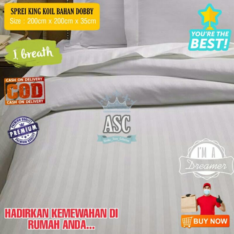 Sprei Seprai Hotel King Koil Bahan Dobby Perlengkapan Kamar Tidur Bonus Sarung Bantal Kingkoil