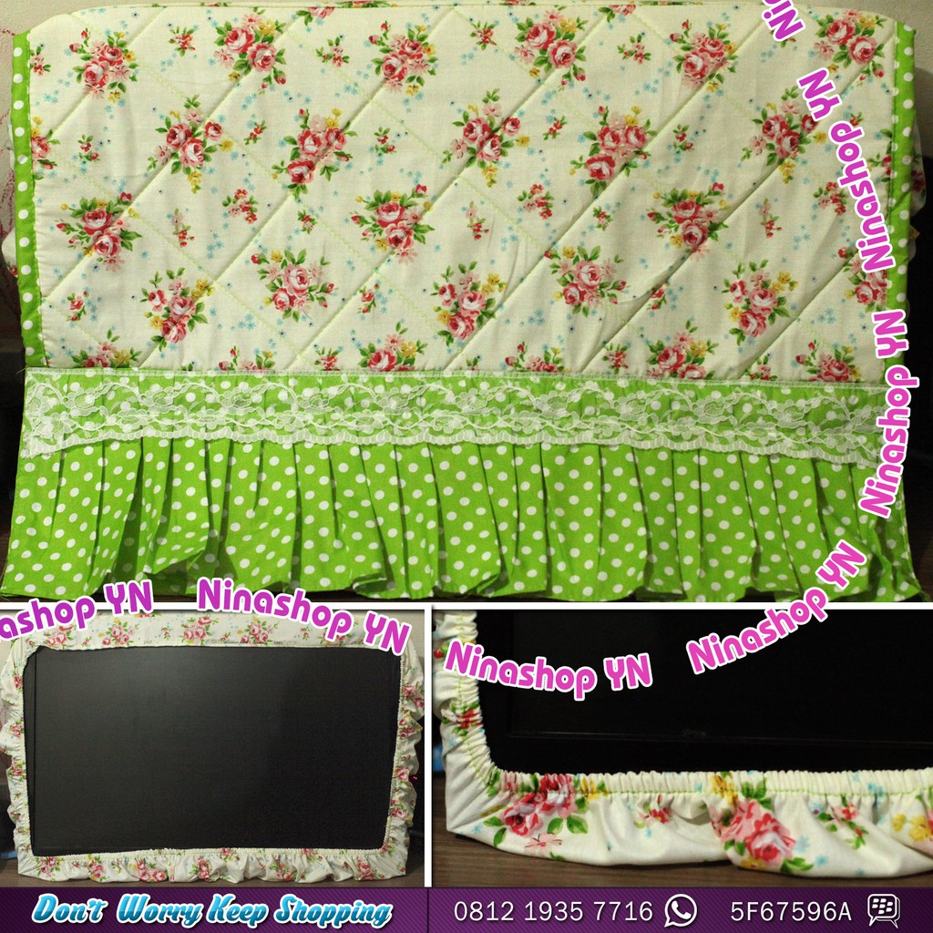 COVER TV,BANDO TV,TUTUP TV LED SAHBBY CREAM DAN PINK MODEL REMPEL RENDA KOMBINASI