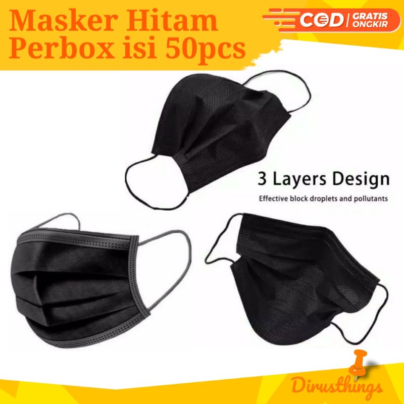 Masker 3ply hitam / Masker Hitam 3ply