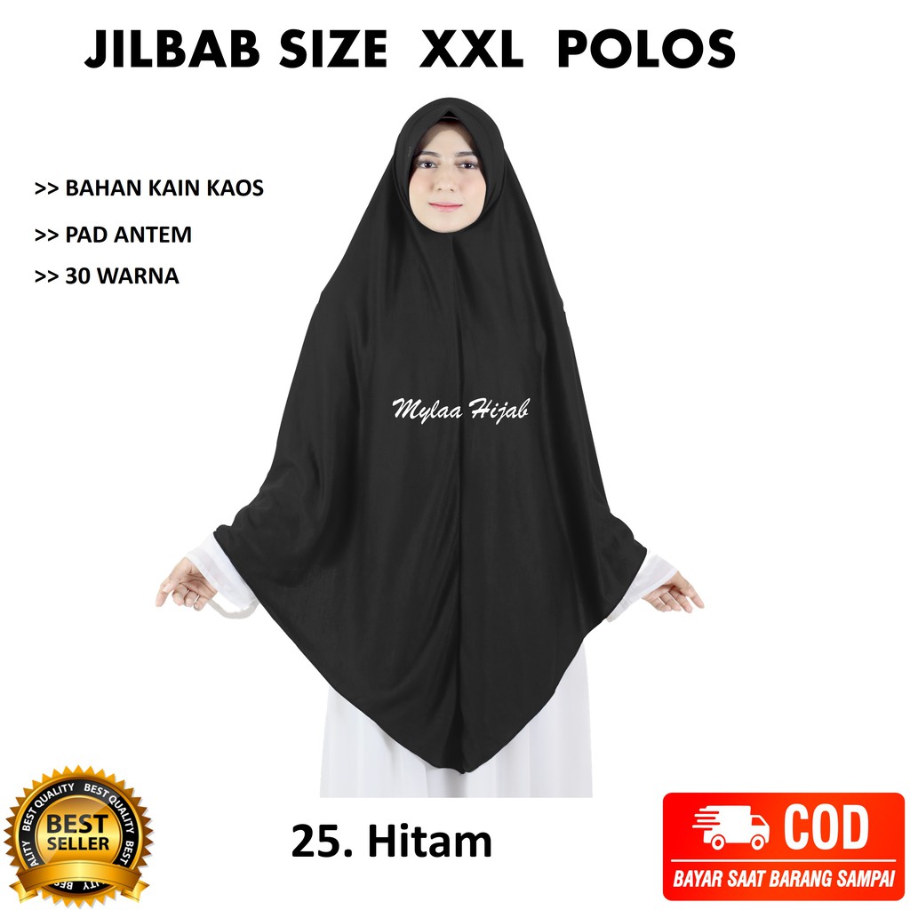 Jilbab instan NON SERUT Size XXL Pad Antem Bahan Kaos PE murah XXL-03 HARGA GROSIR TERMURAH.-25. HITAM NON