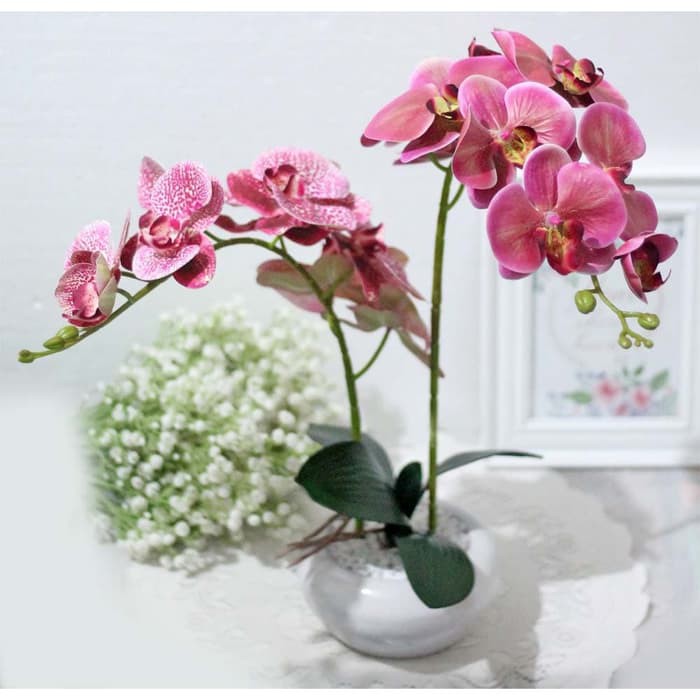  bunga  artificial plastik  hias anggrek  PREMIUM LATEX pot 