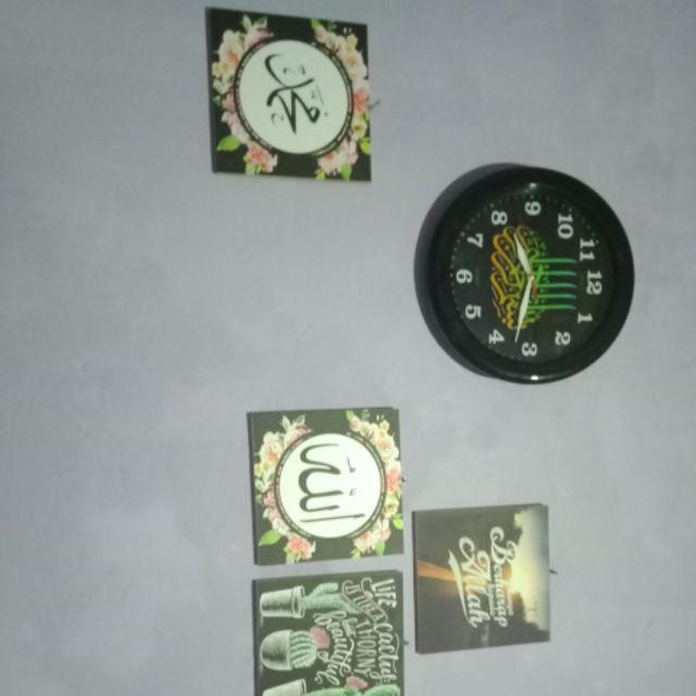 Hiasan Dinding Kaligrafi Poster Kayu Quotes Cafe Vintage Dekorasi Rumah Allah Muhammad 20x20cm