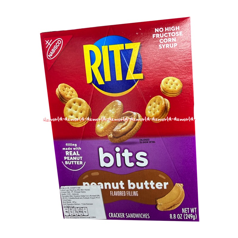 Ritz Bits 249gr Peanut Butter Flavoured Filling Cracker Sandwiches Biskuit Kacang Rits Corn Syrup Rizt Nut Biscuit