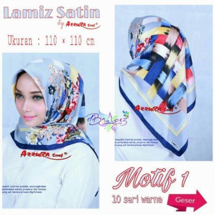 Jilbab Segiempat Satin Lamiz By Azzura Motif 1 - Jilbab Kerudung Scar