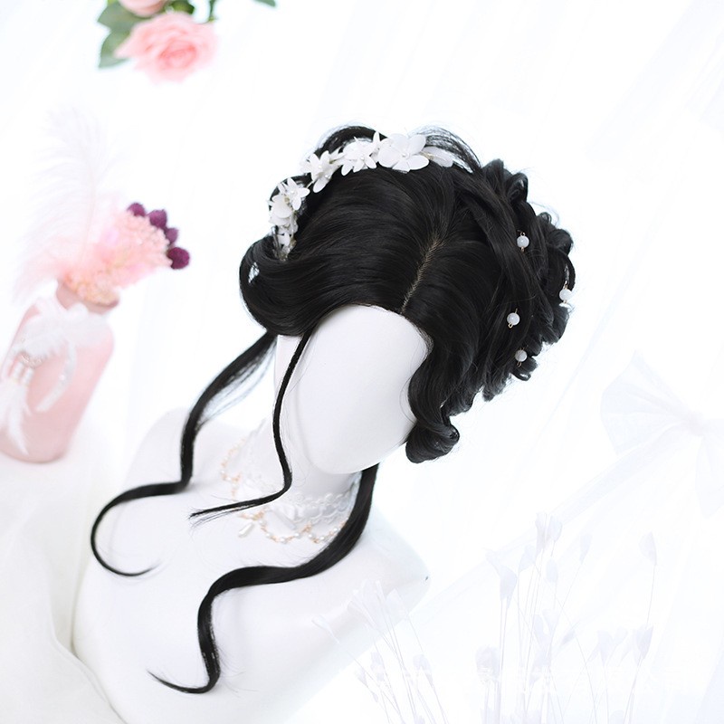 LOL-14 wig rambut palsu wanita princess wavy hitam kpop curly import