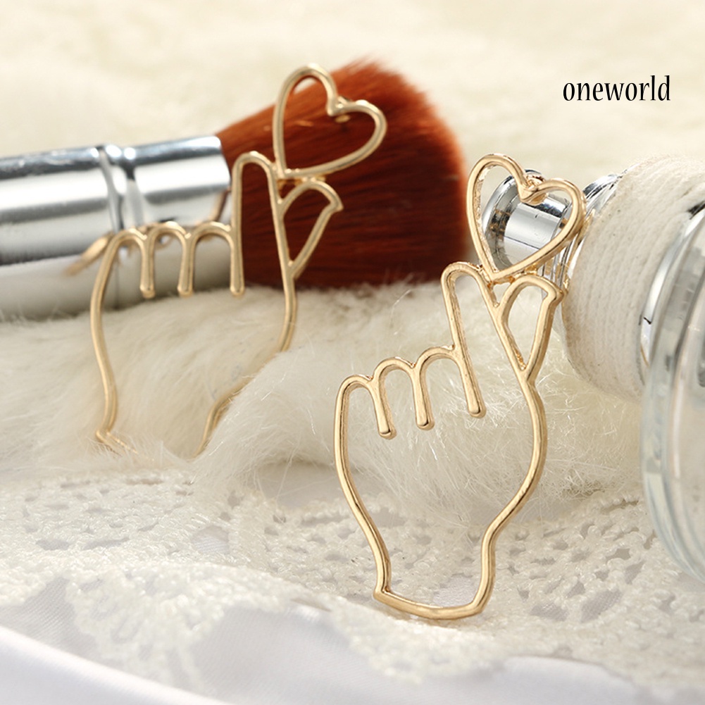 OW@ Women Fashion Hollow Finger Heart Gesture Drop Dangle Earrings Jewelry Gifts