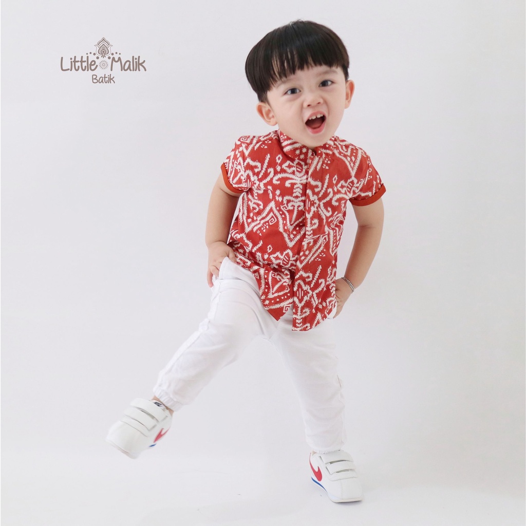 -Batik Organik Teracota- Kemeja Batik Anak Lengan Pendek By Little Malik Batik, Garutan Motif Talawang