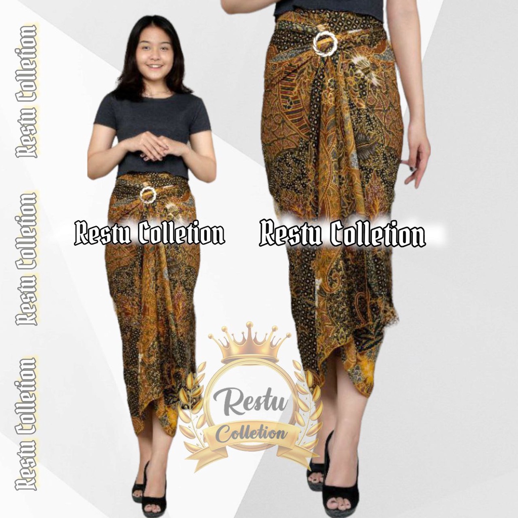 { COD } Rok Lilit Warp Skirt Serut Batik Songket Jumputan Panjang Wanita Bawahan Kebaya Kondangan Nikahan Wisuda Modern Cewek Bahan Sutra HQ Premium All Size By Restu Colletion Motif Cerry Gold