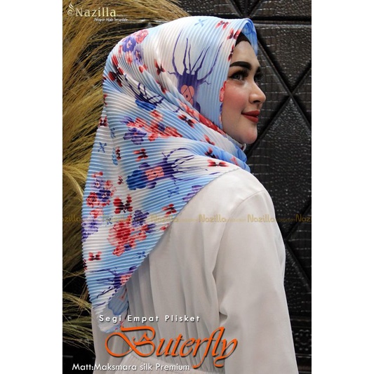 Jilbab Segi Empat Motif Plisket Polycatton Ori Nazilla-Buterfly Birel