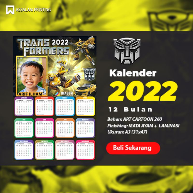 

Kalender Dinding 2022 | Transformers Karakter | Custom