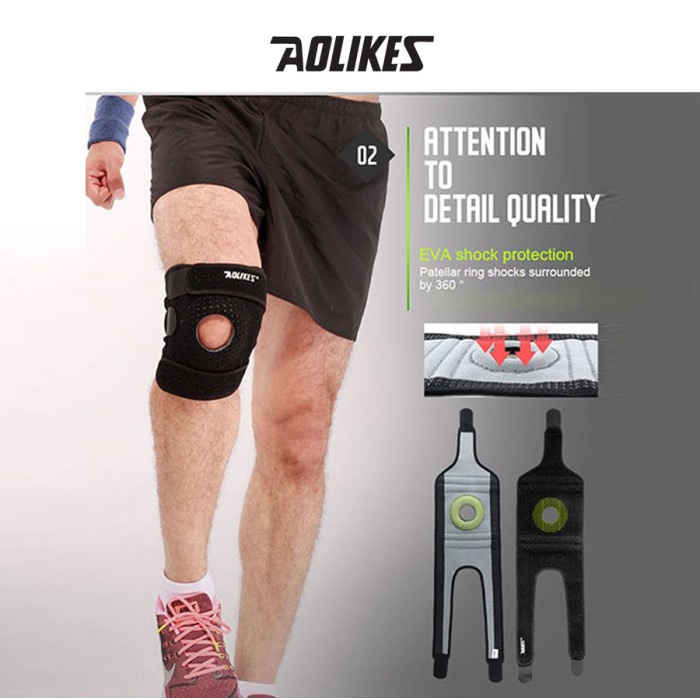 Aolikes 7906 Knee Pad Brace Bandage - Pelindung lutut Deker Lari BLACK