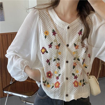 Boho blus bunga wanita gaya Korea splicing sifon