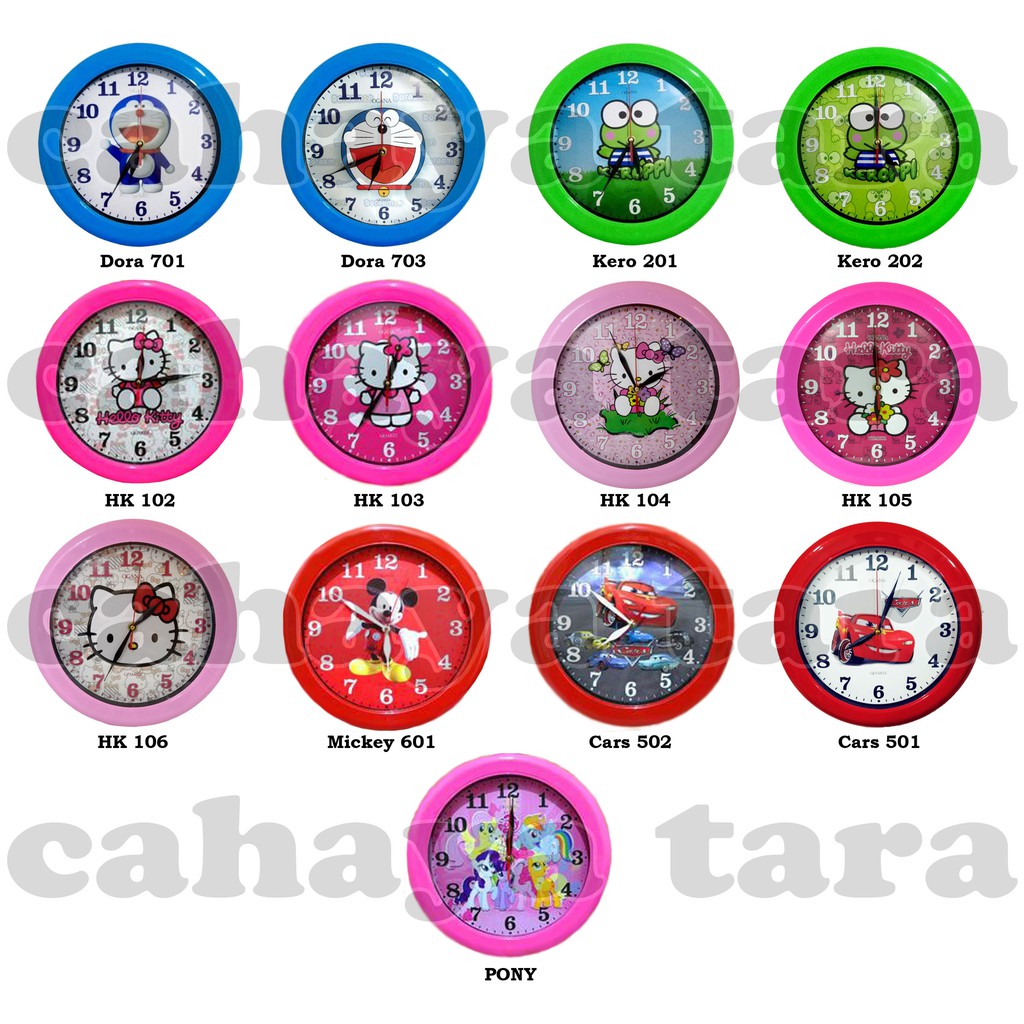 GRATIS BUBBLE WRAP + DUS - Jam Dinding Kartun Hello Kitty Doraemon Cars Little Pony Keroppi Mickey