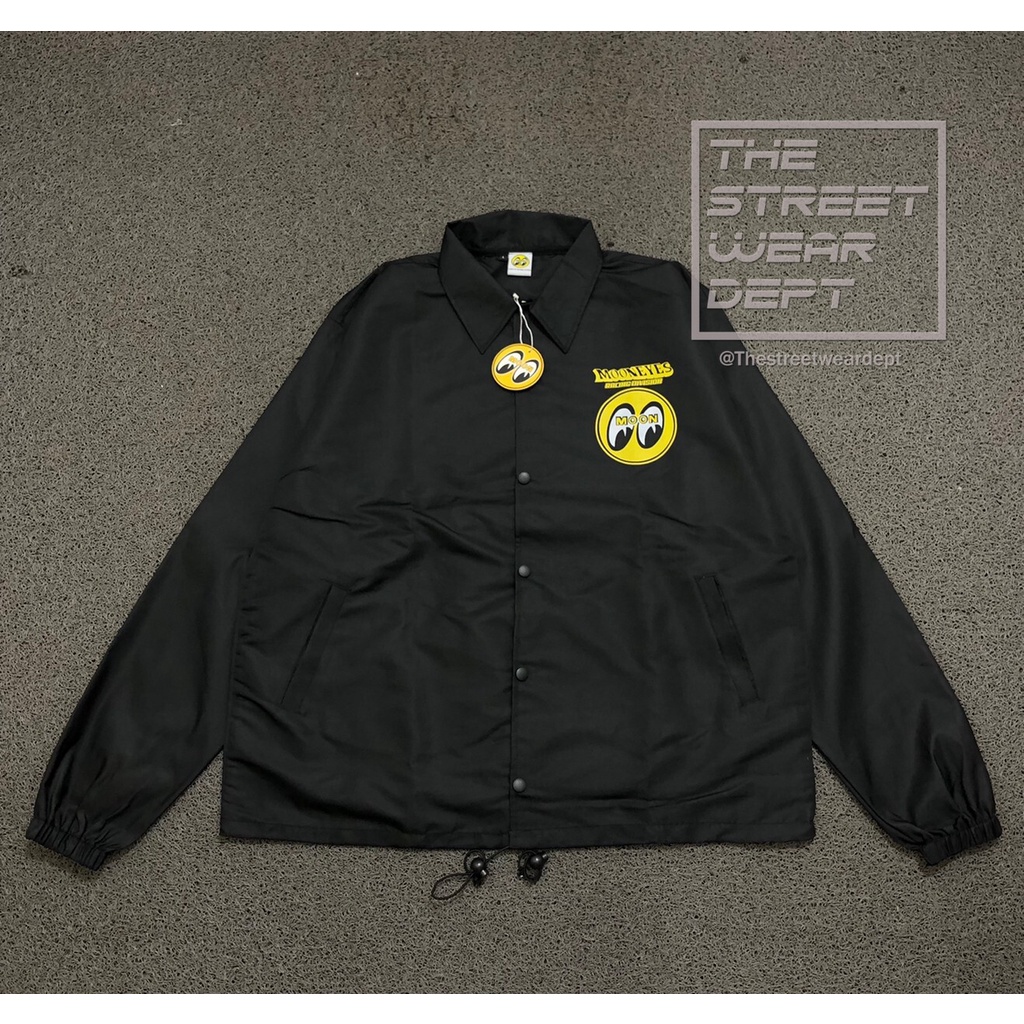 Wind Breaker Jaket Coach Moon Eyes Classic Logo Yellow Circle on Black