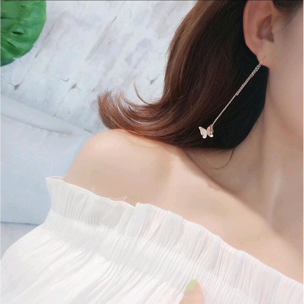 Anting Juntai Titanium Model Kupu-Kupu Tersedia Warna Rose Gold dan Gold