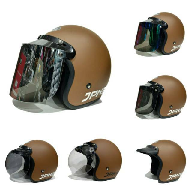 Helm Jpn Coklat Dof  kaca datar flat visor