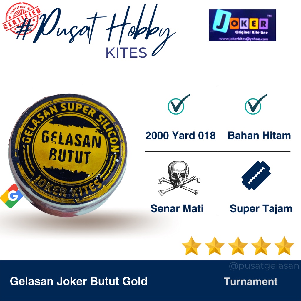 Gelasan Butut Gold by Joker Size 022 senar putih dan 025 senar abu , gelasan matot special turnament