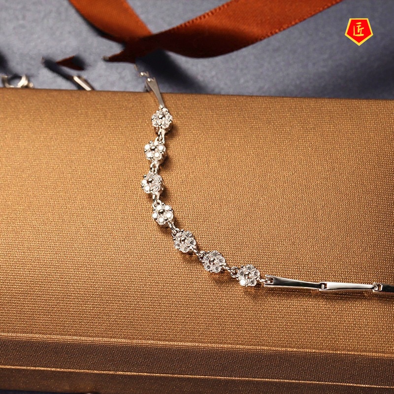 [Ready Stock]925 Silver Seven Flower Diamond Bracelet Simple Fashion