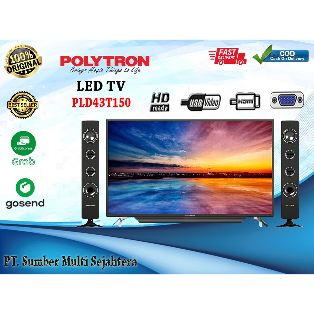 POLYTRON PLD-43T150 LED TV LAYAR 43 Inch + Speaker Tower Garansi 5TH