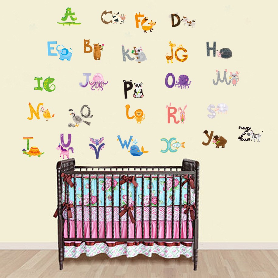 RELIZA WALL STICKER ALPHABET HURUF ANIMAL HEWAN ANAK STUDY ABC1058 STIKER DINDING