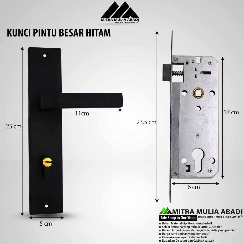 Kunci Pintu Handle Besar Hitam | Door Lock Handle | Fullset