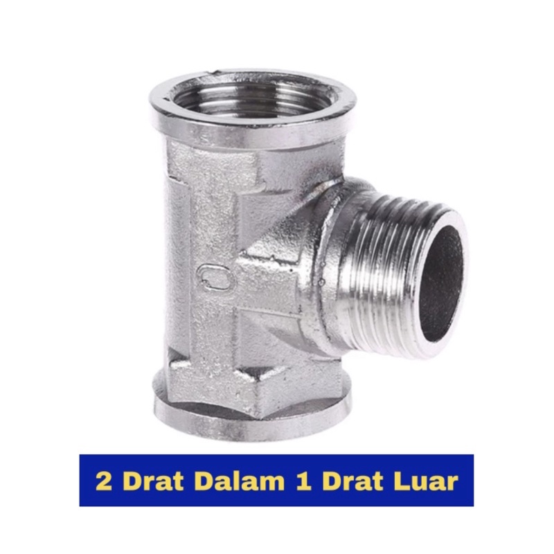 Nepel T Stainless 2 Drat Dalam 1 Drat luar - Nepel Tee 1/2 Inch 1/2 &quot; SS 304