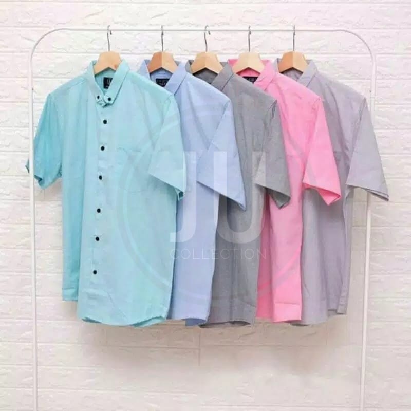 Kemeja Casual Polos Pria Lengan Pendek Hem Big Size Super Jumbo Kemeja Oversize XXL Sampai 8XL Pink Biru Langit Hijau Muda Drak Gray