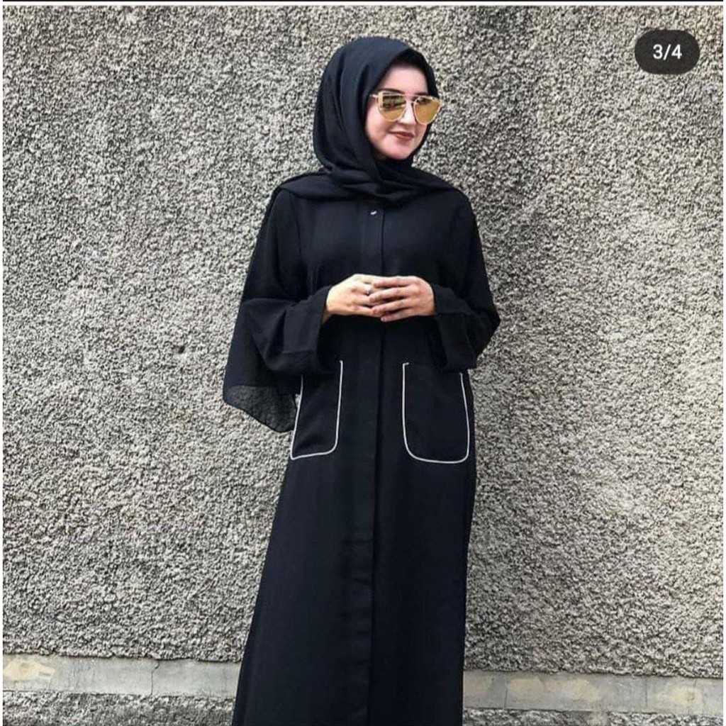 Terbaru Baju Abaya Gamis Hitam Turkey Abaya Bordir Bahan JetBlack