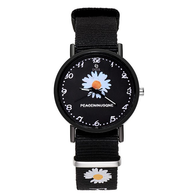 jam tangan Wanita Quartz Analog GD same paragraph Small Daisy Motif Kanvas Untuk Women Watch Set-5