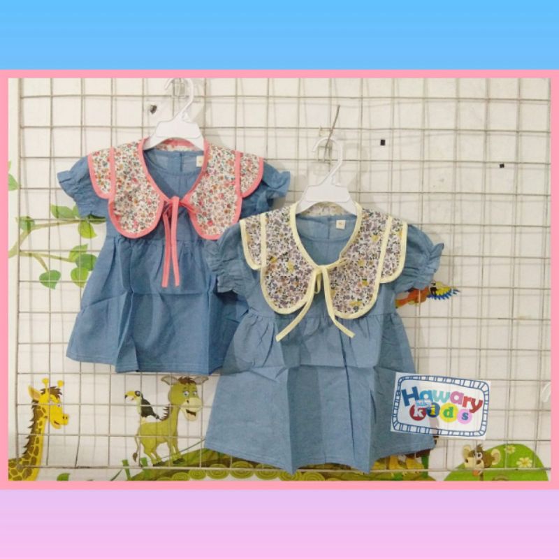 Dress Denim Import Premiun Kerah Kuning Anak 3-4/5 Tahun