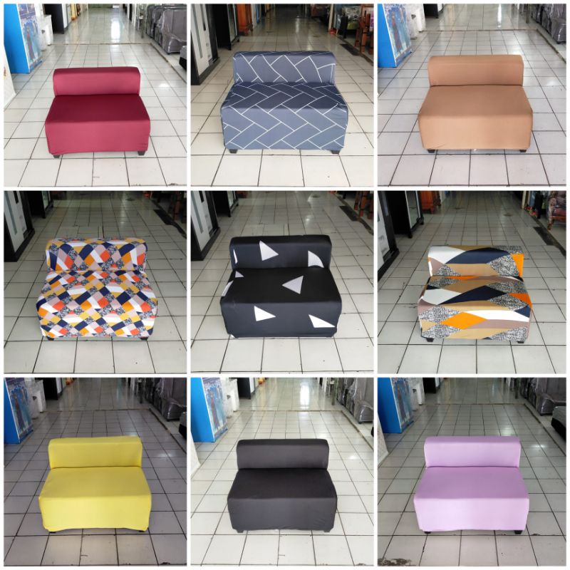 cover sofa sarung sofa elastis 2 seater sandaran pendek tanpa tangan