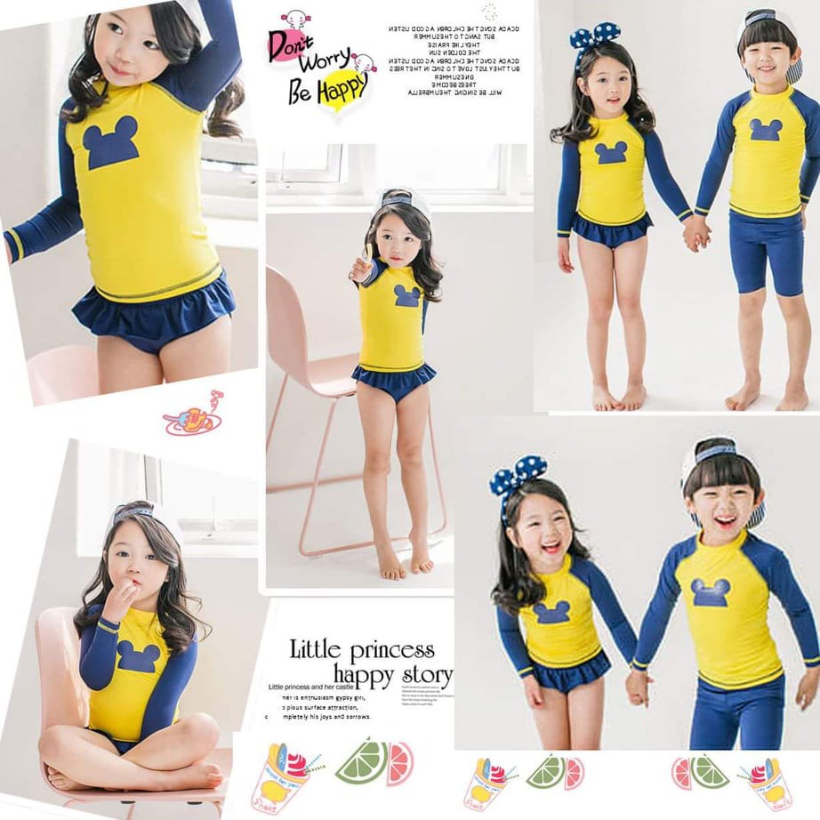 Setelan Baju Renang Anak Cowok&amp;Cewek Bear Yellow Blue