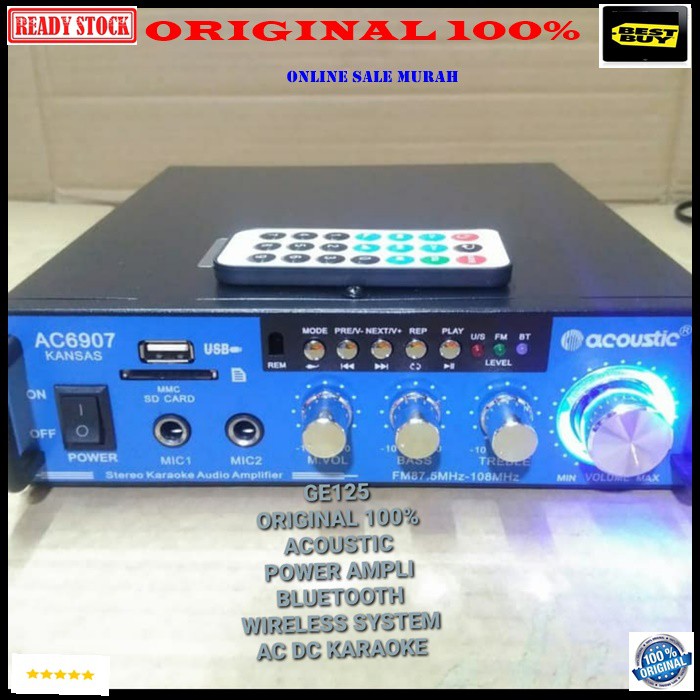 G125 original 100% acoustic power ampli bluetooth Amplifier bluetoot karaoke bluetot blutut USB MP3 player audio sistem sound system AC DC vokal vocal accu pro profesional aux dj asli radio fm music musik G125   Bisa BLUETOOTH ke segala merek HANDPHONE  B