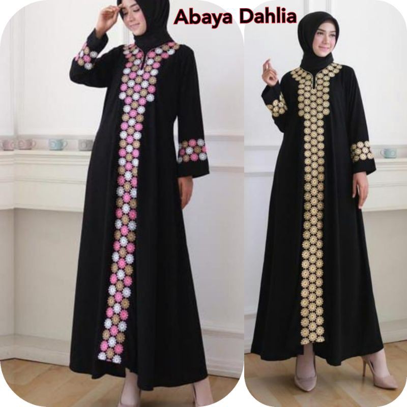 Farisa Gamis Abaya Hitam Dahlia Bordir Gold Pink Busui Jetblack