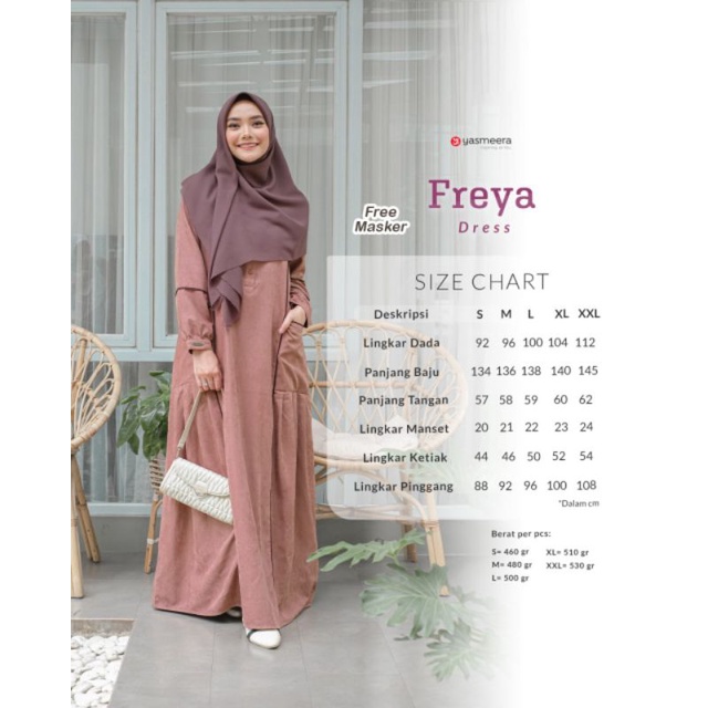 Gamis Freya dress size S-XXL ori Yasmeera busana muslim busui bahan baby corduray premium nyaman dip