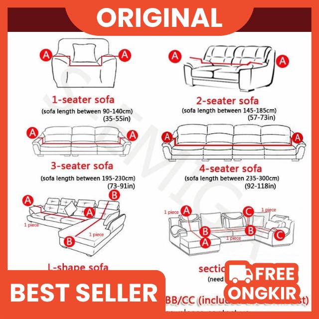 Cover Sofa 4 Seater Polos Bahan Polyster Import Murah Berkualitas + Free 1 Buah Sarung Bantal