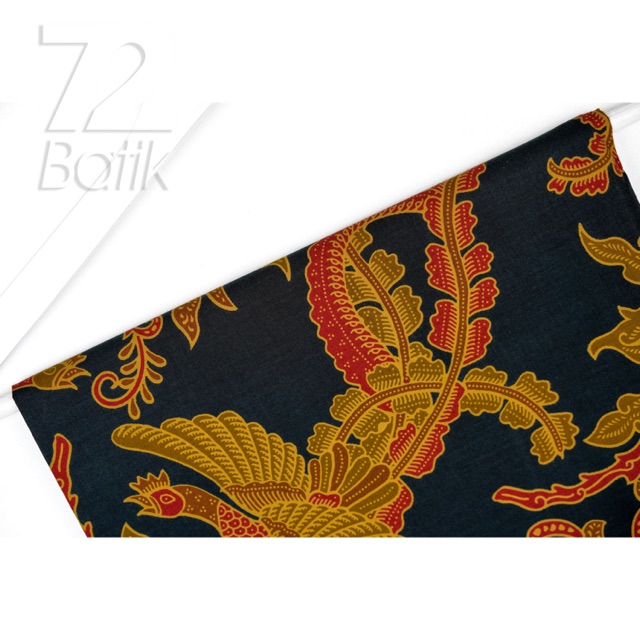 KAIN BATIK KATUN Premium Motif Burung Warna Hitam Merah Kuning 726154 Cap 72 Jarik Jarit Samping Kebat Panjang Batik Katun Modern Premium Bahan Seragam Batik Pernikahan Kantor Keluarga Murah Kamen Jadi Batik Bali Lembaran