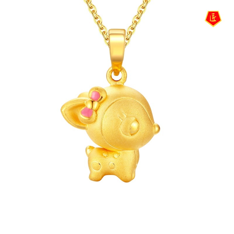 [Ready Stock]3D Artware Cartoon Fairy Tale Golden Bow Small Flower Deer Pendant Women's Christmas Gift