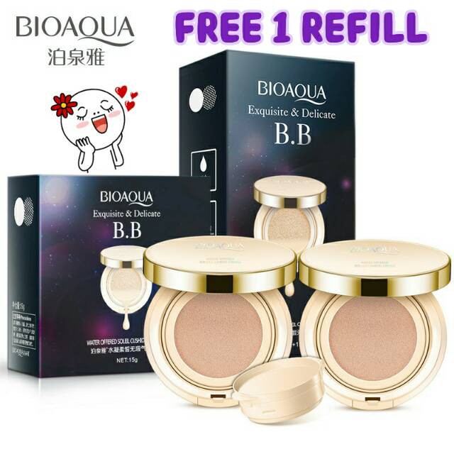 BIOAQUA BB CUSHION GOLD PLUS BELI 1 GRATIS 1REFILL / CREAM IMPORT KOREA CC MURAH MAKEUP