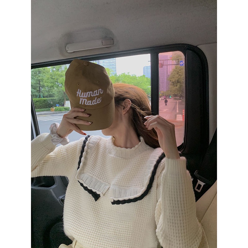 Miss AB Lazy Wind Sweater Wanita Musim Gugur dan Musim Dingin Warna Kontras Versi Korea Desain Sensa