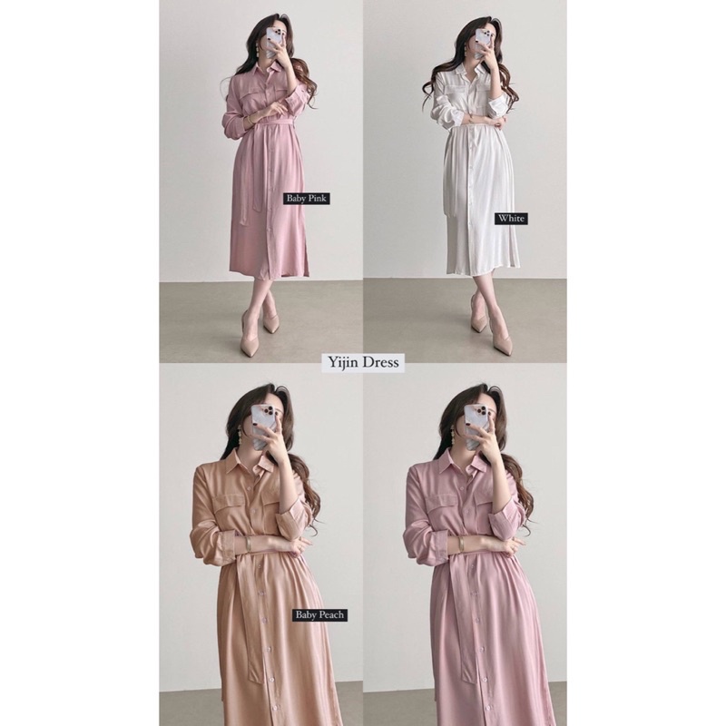 D0878 YIJIN KOREAN STYLE VINTAGE MIDI DRESS CASUAL POLOS BUSUI BUMIL HIJAB LEBARAN