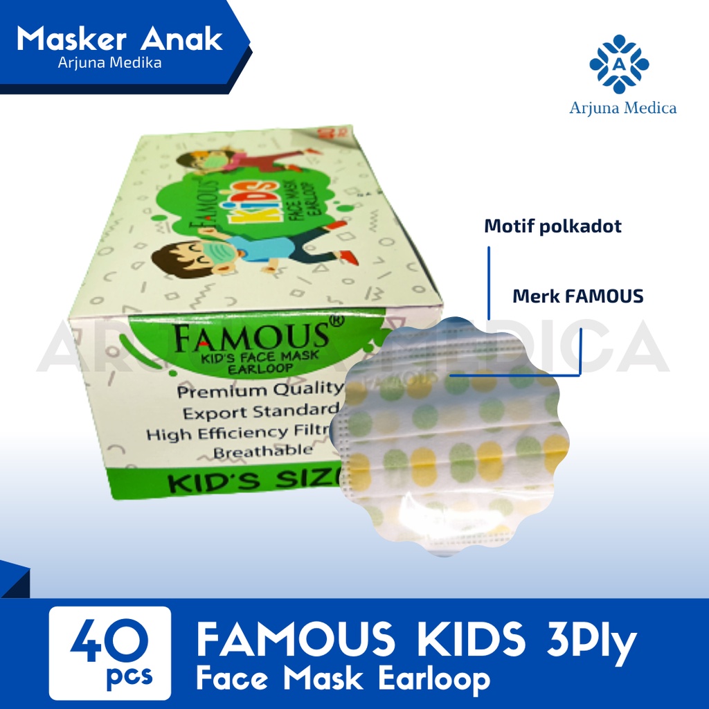 Masker Anak 3ply Famous Motif Isi 40 Pcs | Masker Anak Earloop